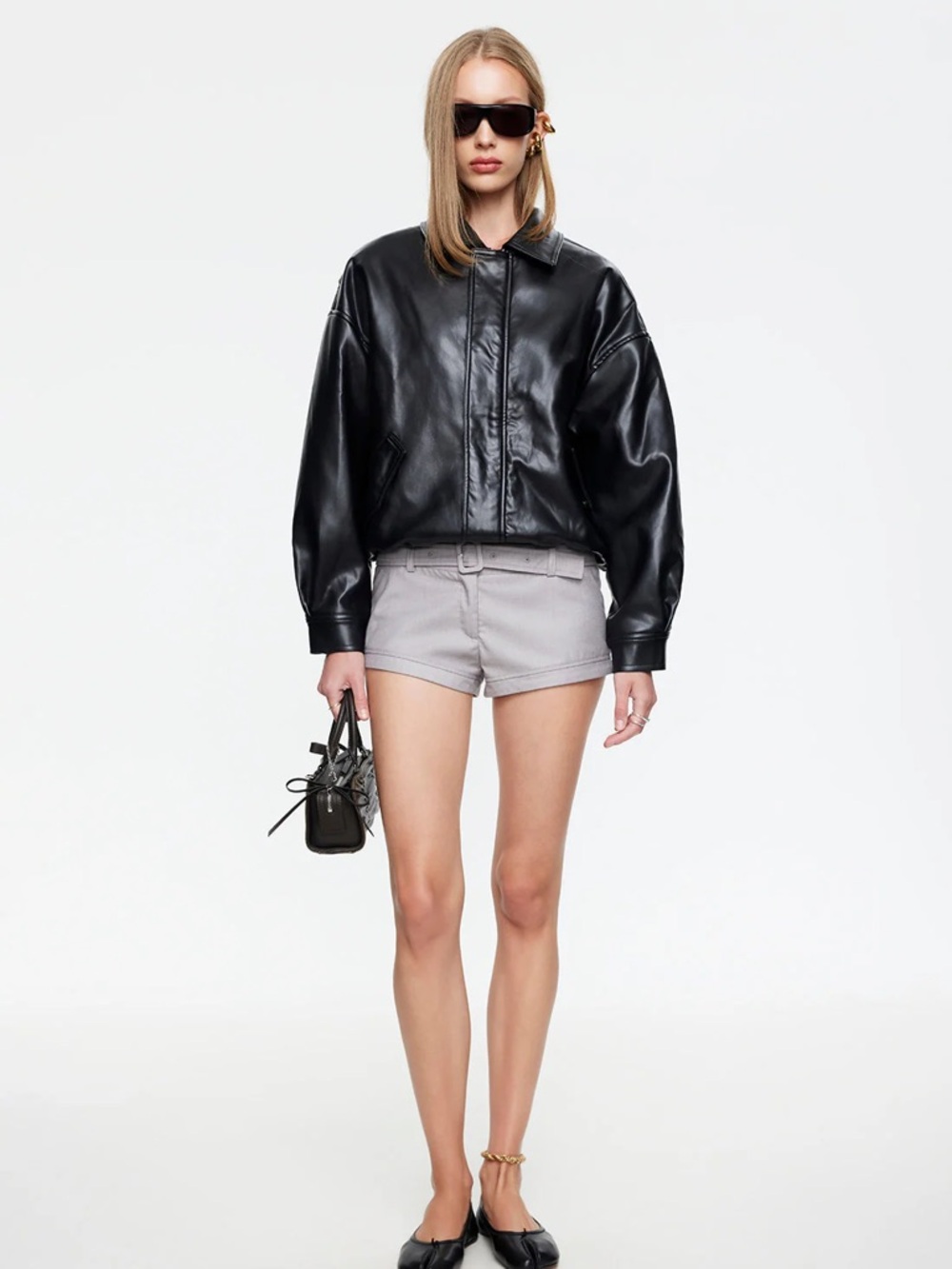 Lioness Black Oversized Leather Bomber Jacket